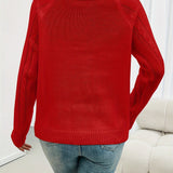 Red crewneck knit sweater, back view, with ribbed hem and long sleeves