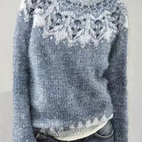 SILVIA retro pullover in light heather gray with dark speckled animal-like motif.