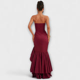 Zuri - Maxikleid mit schulterfreien Trägern und asymmetrischem Saum