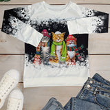 Nele - Warmes Winter Top Mit Schneekatzen Print