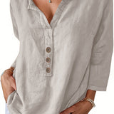 Harper™ - Lockere V-Ausschnitt Bluse mit Knöpfen