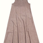 Rosie™ V-neck sleeveless tank dress in taupe linen-look fabric with pleated skirt