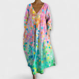 Fiona - Lange und Bunte Robe mit V-Ausschnitt