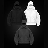 Hooded zip sweatshirts with face masks, black and white