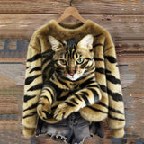 Gemütlicher Plüsch-Sweatshirt mit einem Tiger- und Tabby-Kätzchen-Design