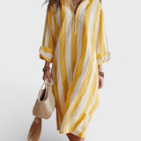 Ana | Midi-Kleid mit gelb-weißen Streifen