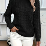 Relaxed cable-knit pullover, black crew neck with long sleeves