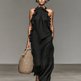 Minimalistisches, ärmelloses Maxikleid für Damen mit Rüschendetails