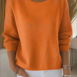 Relaxed vintage pullover, orange crewneck knit sweater with long sleeves and dropped shoulders