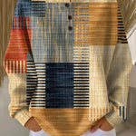 Thea™ soft perfection long-sleeve button tunic, yellow navy orange patterned knit