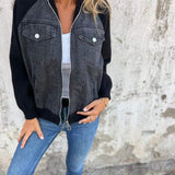 Madison™ cotton zipper jacket, dark charcoal denim with chest flap pockets