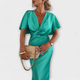 Sable - Maxikleid mit V-Ausschnitt und gekreuztem Satin-Knoten