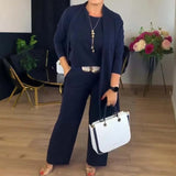 Schickes 3-teiliges Ensemble: Langer Cardigan, Top und Hose