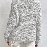 Serina™ speckled long-sleeve pullover sweater, relaxed fit, heather gray-white knit