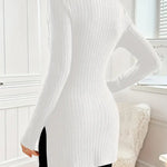 Ribbed knit turtleneck sweater dress, long sleeves, slim fit, white