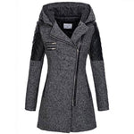 Womens winter parka coat, heather gray, faux fur-lined hood, quilted sleeve panels