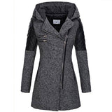 Womens winter parka coat, heather gray, faux fur-lined hood, quilted sleeve panels