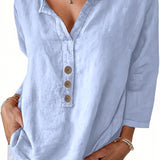 Harper™ - Lockere V-Ausschnitt Bluse mit Knöpfen