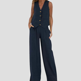 Aira - Geknöpfter Weste & Weite Hose Set