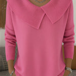 Luna™ women's Christmas sweater, pink knit V-neck with wide pointed collar