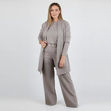 Schickes 3-teiliges Ensemble: Langer Cardigan, Top und Hose