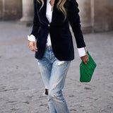 Julissa™ velvet blazer in dark blue, single-breasted with notched lapel and gold buttons