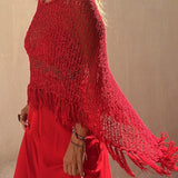 Sonnenuntergang Brise Quasten Strick Cover-Up mit Ausschnitt-Design