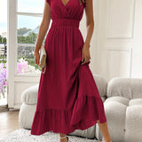 Olivia™ - Elegantes Maxikleid mit tiefem V-Ausschnitt und Rüschendetails
