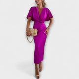 Sable - Maxikleid mit V-Ausschnitt und gekreuztem Satin-Knoten