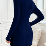 Ribbed knit turtleneck sweater, long sleeves, slim fit, royal blue