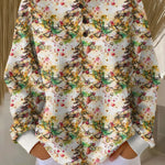 Colorful Christmas tree patterned knit sweater with crew neck and long sleeves