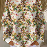 Colorful Christmas tree patterned knit sweater with crew neck and long sleeves