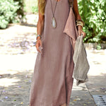 Rosie™ V-neck sleeveless tank dress in dusty rose linen-look fabric, side slits