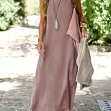 Rosie™ V-neck sleeveless tank dress in dusty rose linen-look fabric, side slits