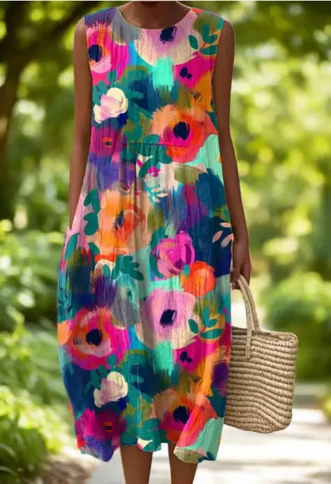 Callie™ sleeveless floral dress, multicolor abstract flower print, relaxed fit