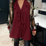 Chic Lockere Strickbluse mit Lotusblatt-Design