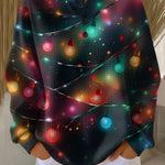 Sanna Christmas lantern print long-sleeve pullover with button placket and multicolor lights