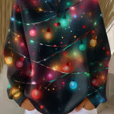 Sanna Christmas lantern print long-sleeve pullover with button placket and multicolor lights
