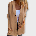 Rhyvian elegant jacket, tan button-front long-sleeve with wide lapels
