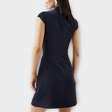 Élise - Mini-Kleid mit von der Armee inspiriertem Patchwork und hohem Kragen