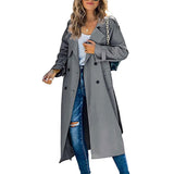 Long dark gray coat with long sleeves and front buttons