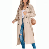 Long beige coat with long sleeves and front buttons