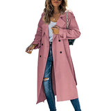 Long dusty pink coat with long sleeves and front buttons