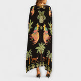 Linda - Eindrucksvolles Kleid mit asymmetrischen Trägern und Palmendruck