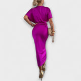 Sable - Maxikleid mit V-Ausschnitt und gekreuztem Satin-Knoten