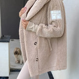 Plush hooded coat jacket, light beige, front buttons and oversized hood