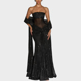 Ingrid - Maxikleid mit Pailletten und Mesh-Stoff