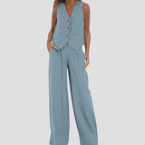 Aira - Geknöpfter Weste & Weite Hose Set