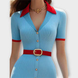 Sina - Elegantes, enges Kleid mit pastellblauen Streifen
