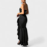 Zuri - Maxikleid mit schulterfreien Trägern und asymmetrischem Saum